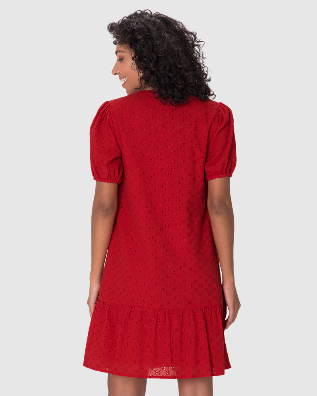 Vestido Feminino Decote V Abotoamento Frontal Em Laise Algodão - Imagem 15