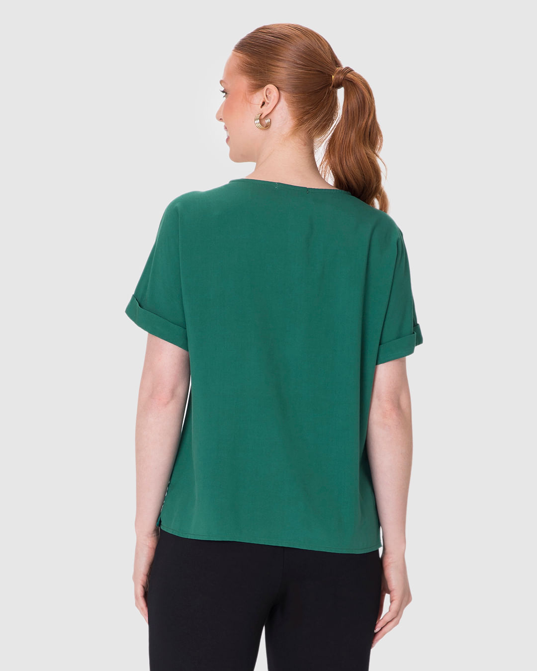 Blusa Feminina Decote V Manga Curta Dobrada Em Viscose - Imagem 5
