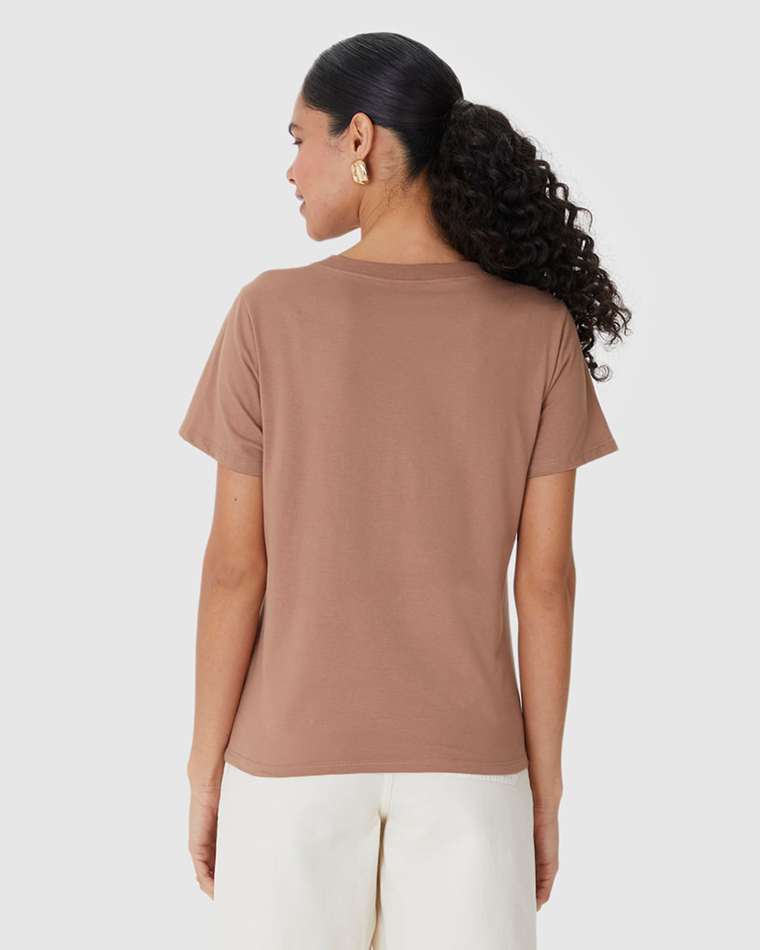 Blusa Básica Feminina Decote Redondo Com Pesponto Em Algodão - Imagem 10