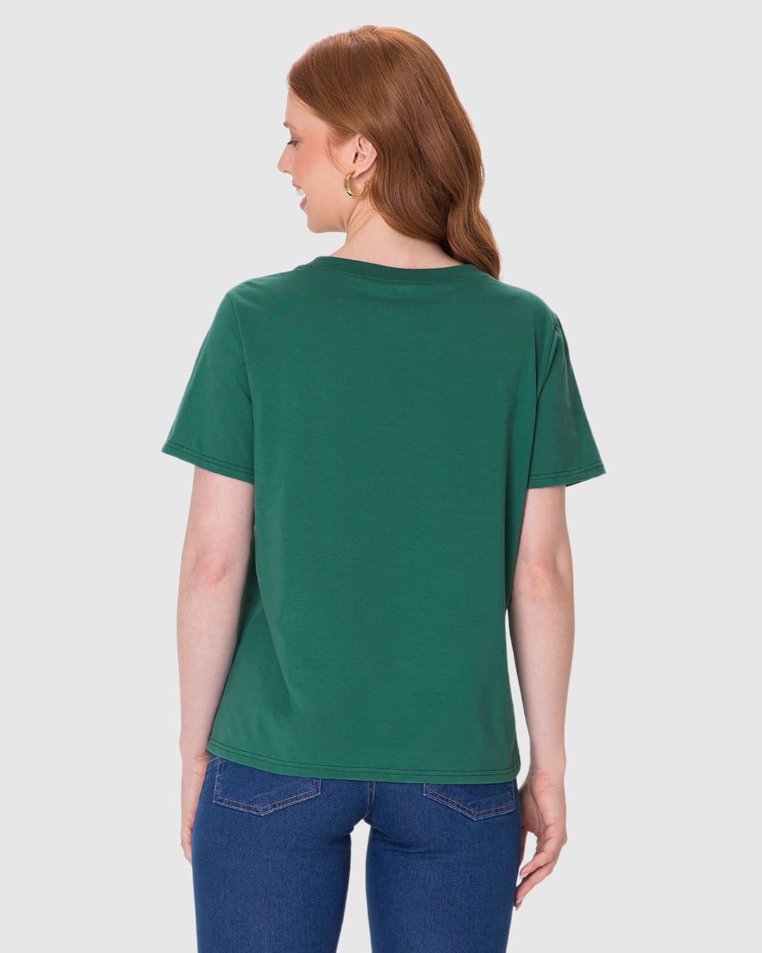 Blusa Básica Feminina Decote Redondo Com Pesponto Em Algodão - Imagem 20