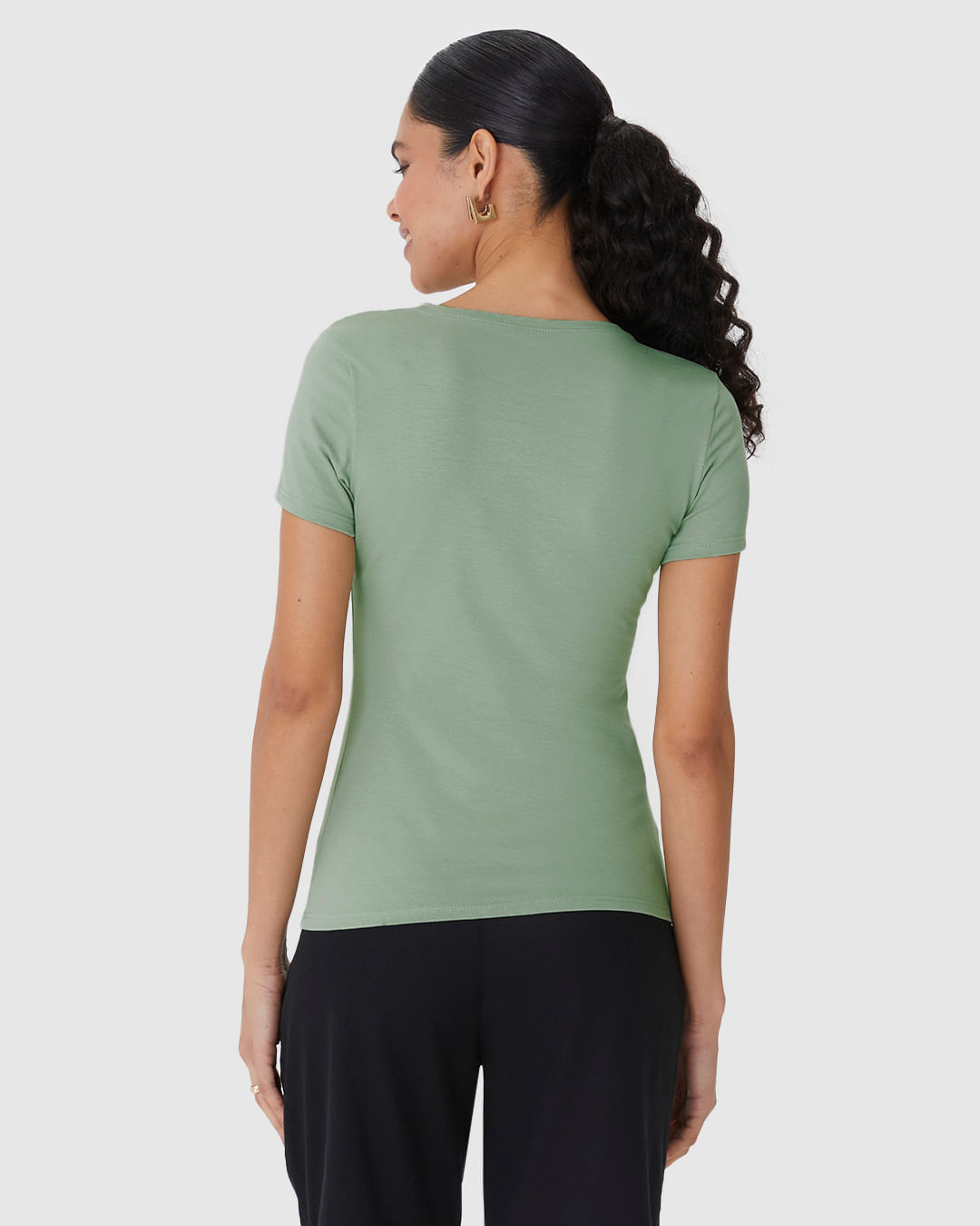 Blusa Básica Feminina Decote Redondo Em Algodão - Imagem 10