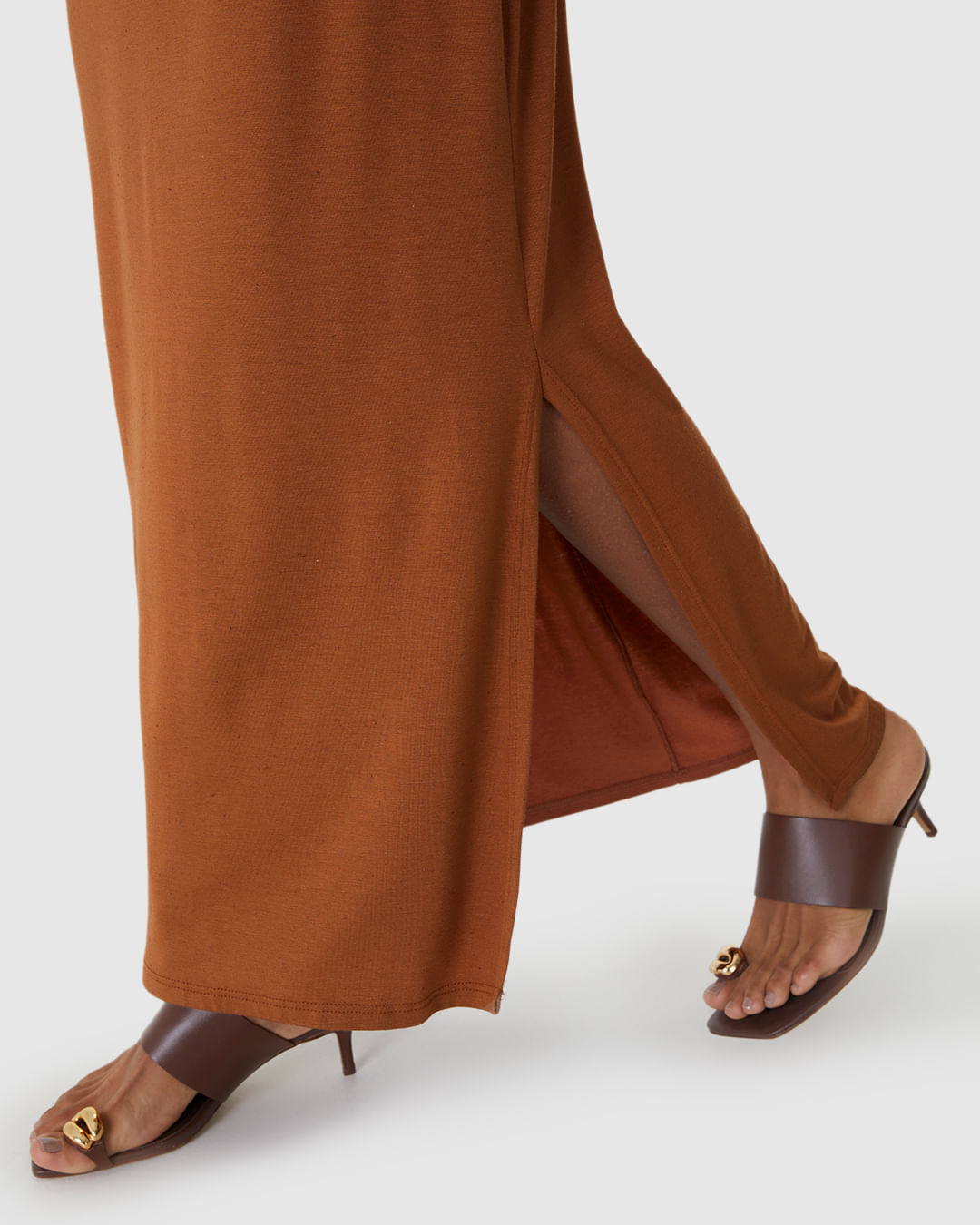 Vestido Midi Feminino Fenda Lateral Em Malha Viscolinho Stretch - Imagem 30