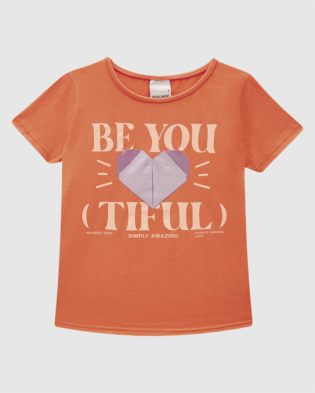 Blusa Infantil Menina Manga Curta Estampa Com Glitter Em Algodão Malwee Kids - Laranja - 8