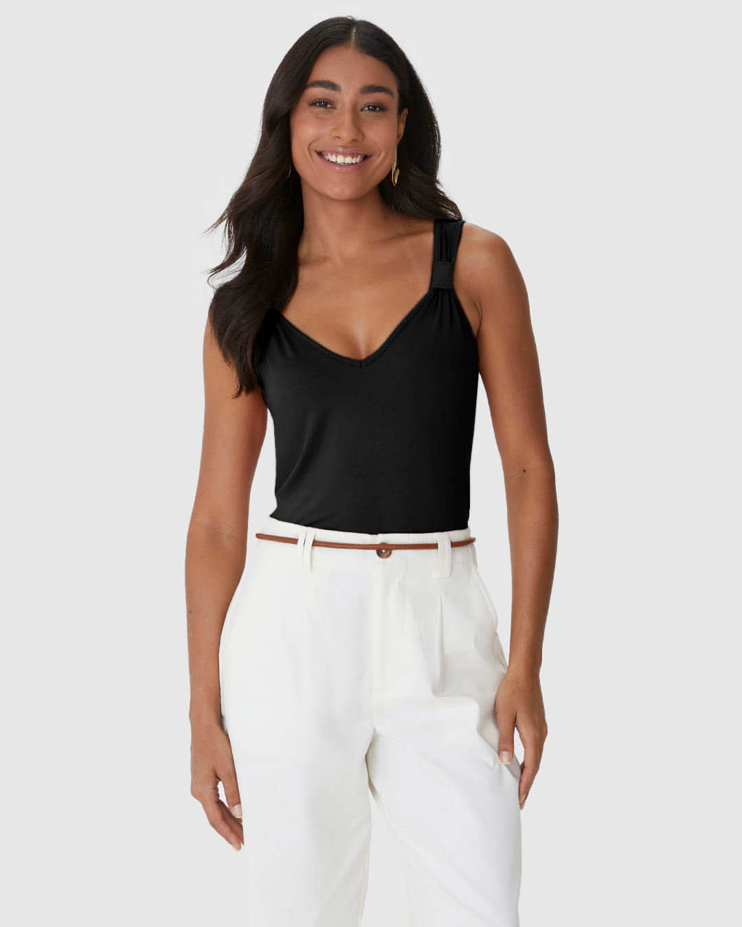 Regata Ampla Feminina Detalhe Alça Em Malha Viscose Stretch - Imagem 16