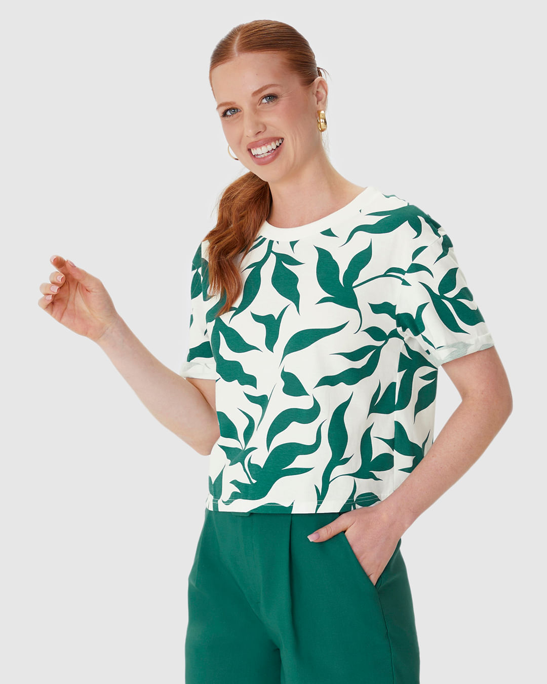 Blusa Feminina Estampada Manga Curta Em Algodão