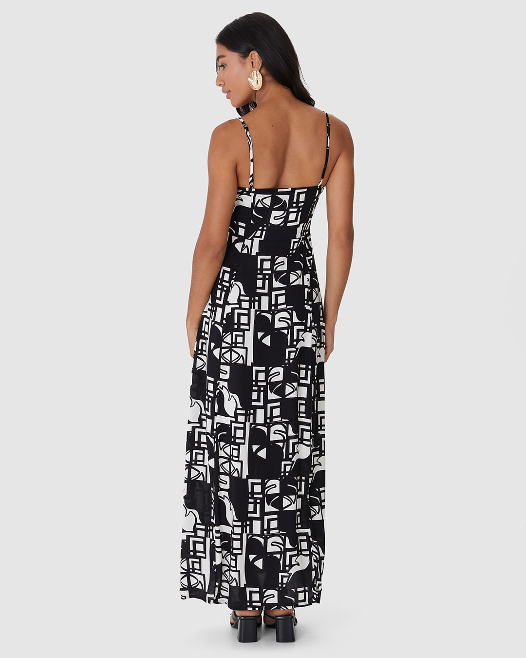 Vestido Midi Feminino Alça Fina Detalhe Fenda Lateral Em Viscose - Imagem 20