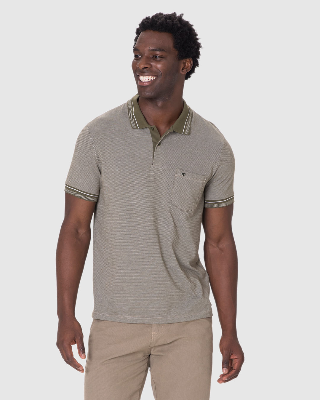 Camisa Polo Masculina Slim Bolso Funcional Em Piquet Pontilhado