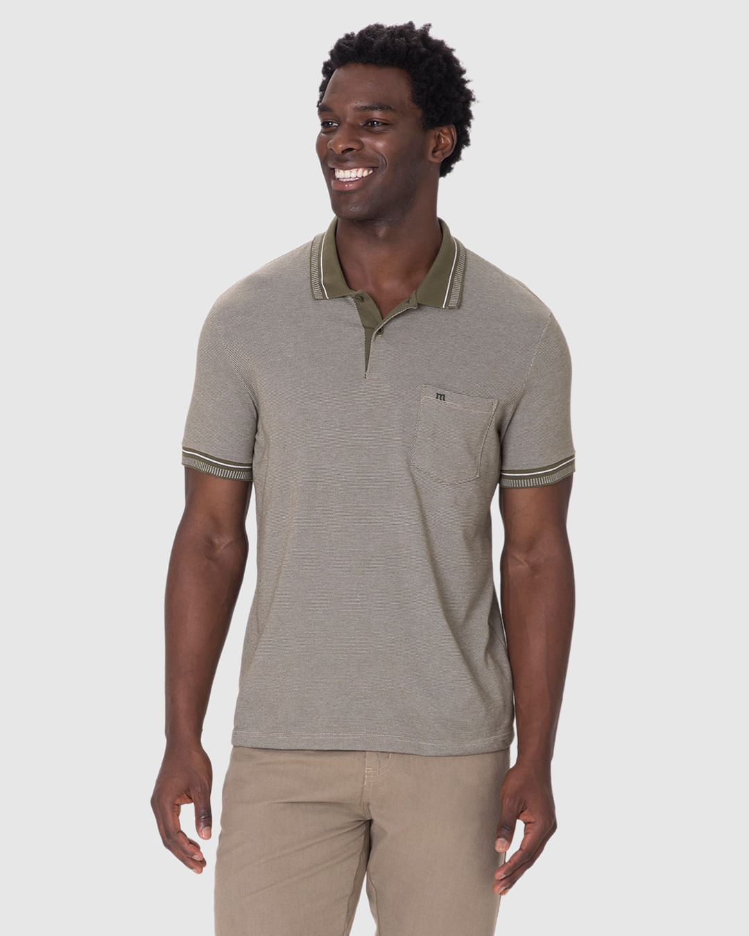 Camisa Polo Masculina Slim Bolso Funcional Em Piquet Pontilhado - Imagem 4