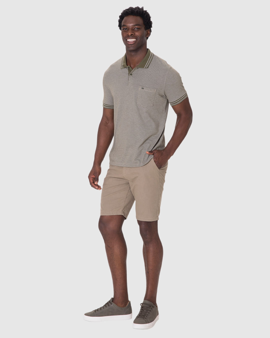 Camisa Polo Masculina Slim Bolso Funcional Em Piquet Pontilhado - Imagem 7