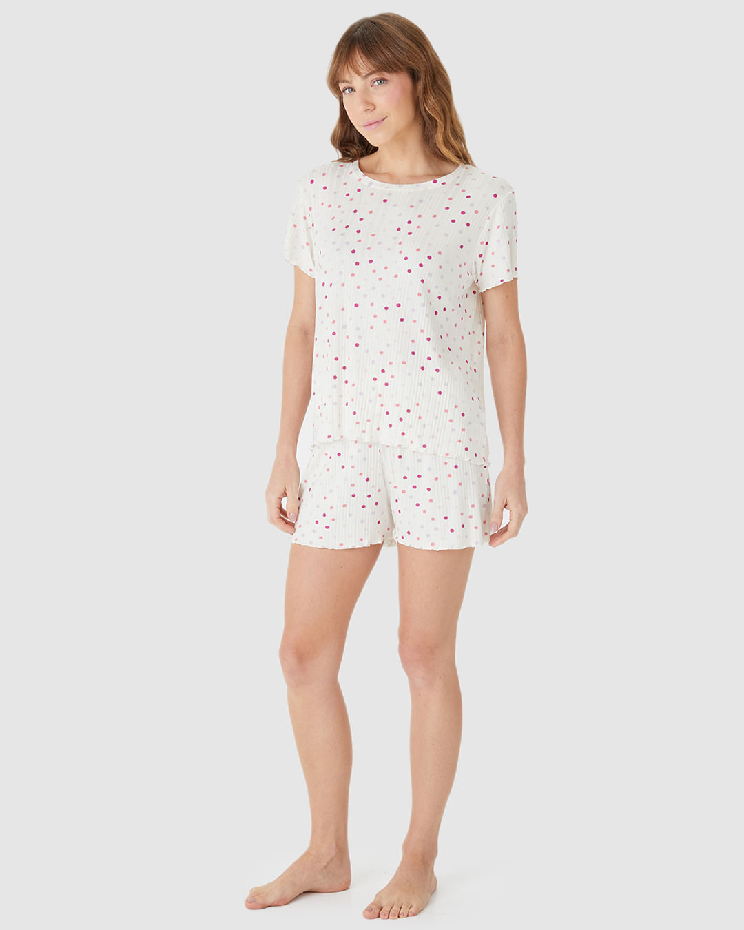Pijama Curto Feminino Blusa Manga Curta E Shorts Em Malha Viscose Canelada - Imagem 15