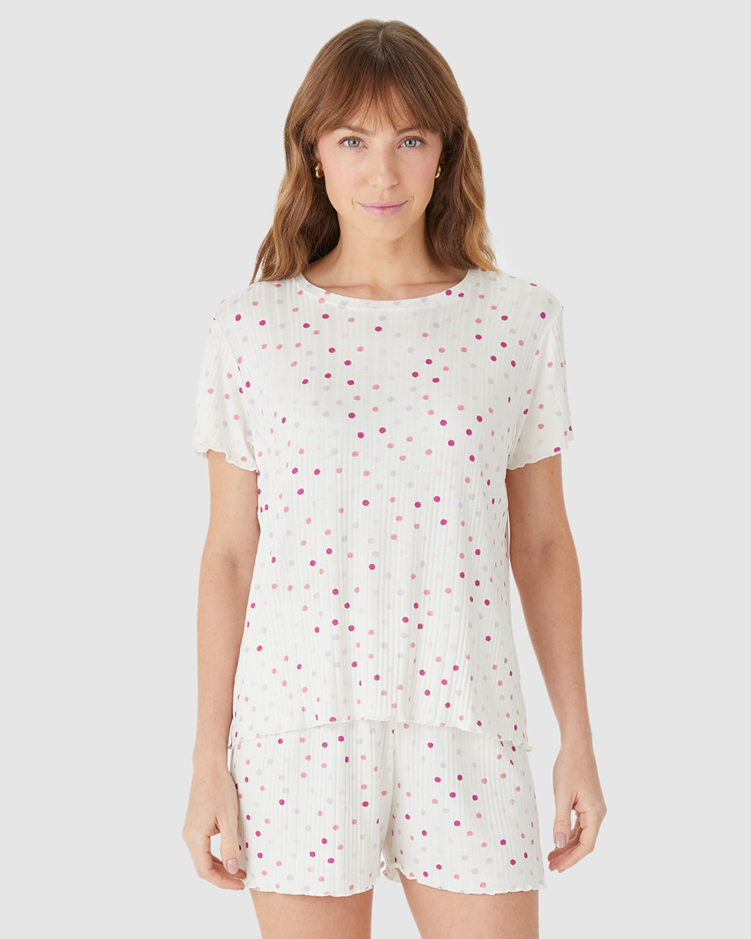 Pijama Curto Feminino Blusa Manga Curta E Shorts Em Malha Viscose Canelada - Imagem 16