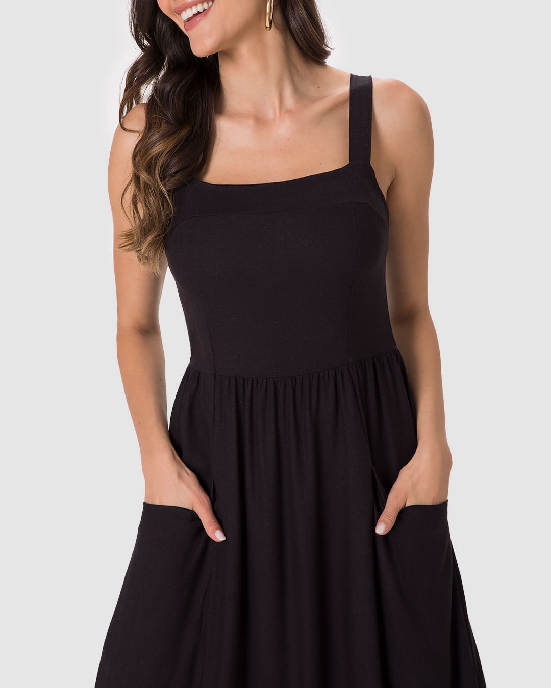 Vestido Midi Feminino Acinturado Bolso Lateral Em Viscolinho - Imagem 12