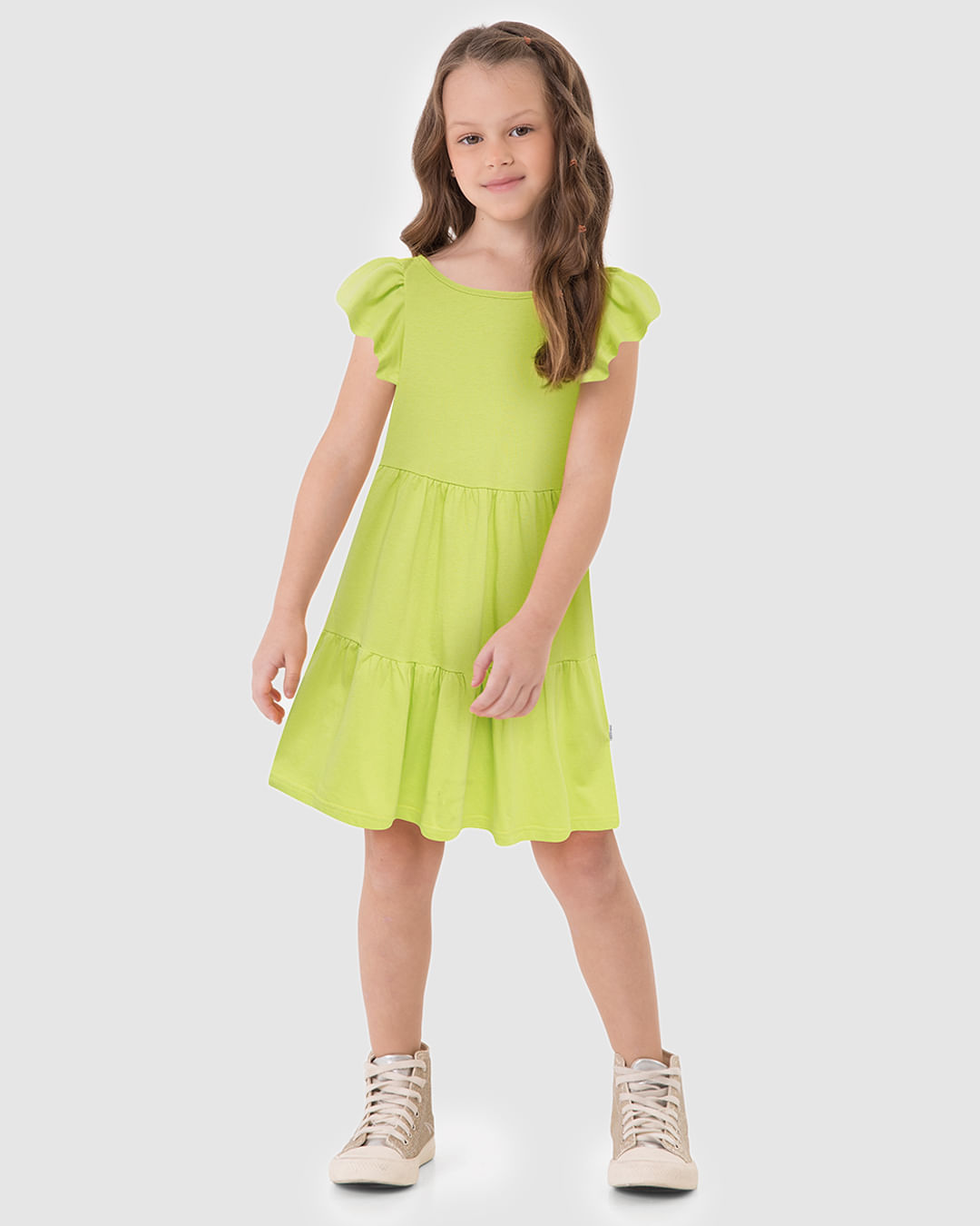 Vestido Infantil Marias Manga Curta Babado em Algodão Malwee Kids