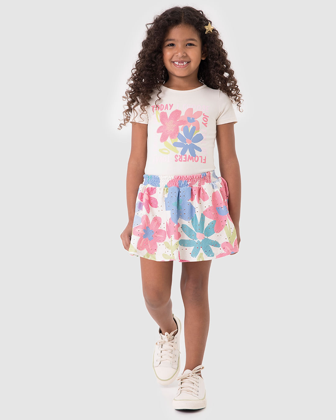 Conjunto Infantil Menina Blusa e Shorts Saia Estampa Floral Malwee Kids