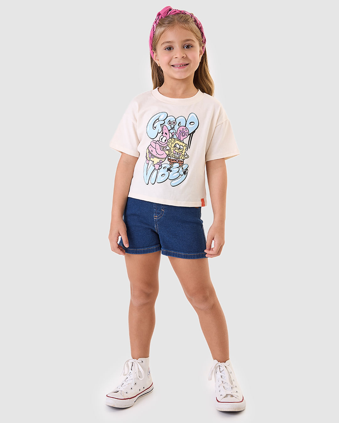 Blusa Infantil Menina Cropped Good Vibes Bob Esponja Em Algodão Malwee Kids - Imagem 9