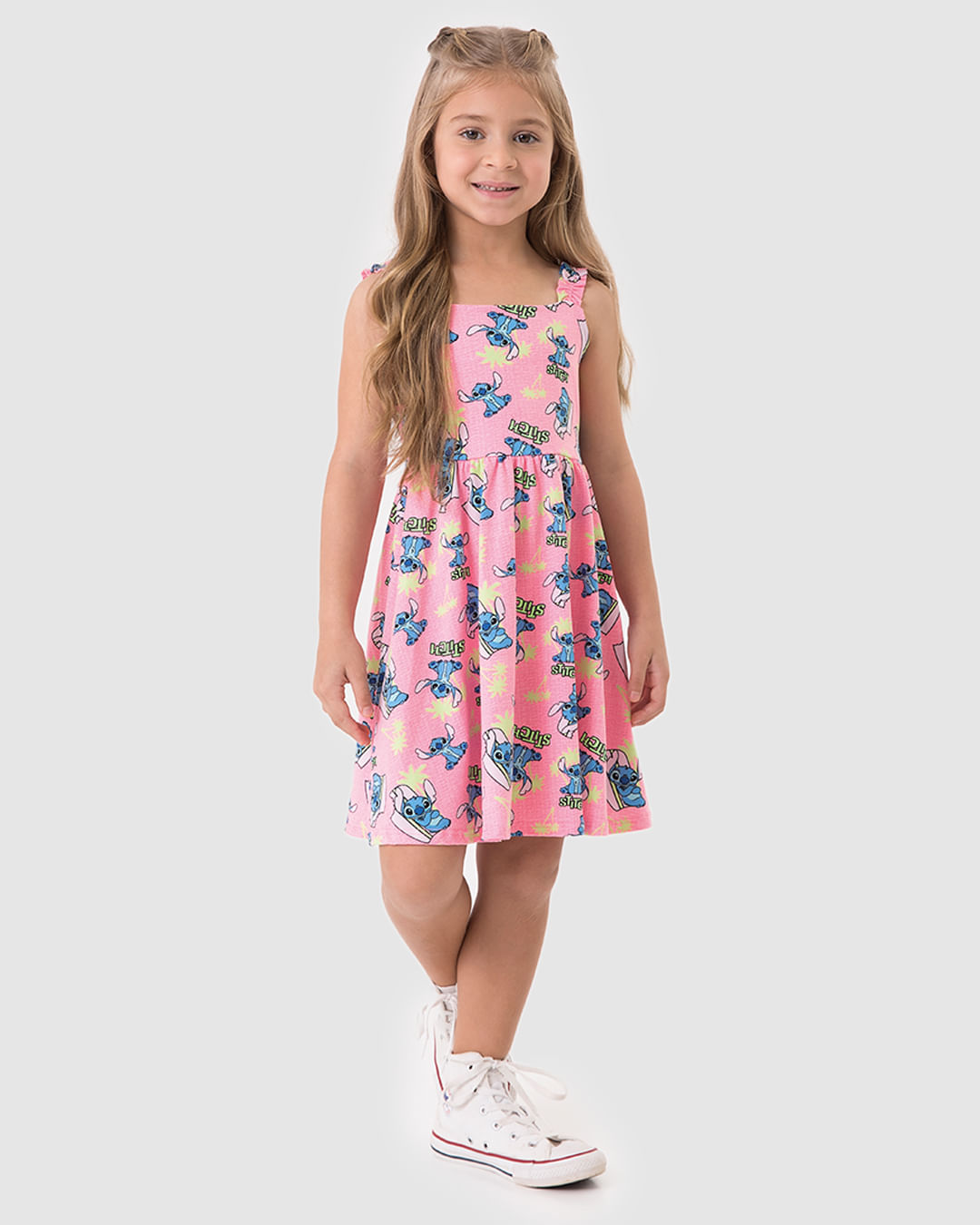Vestido Infantil Rodado Estampa Stitch Disney Em Algodão Malwee Kids - Imagem 9