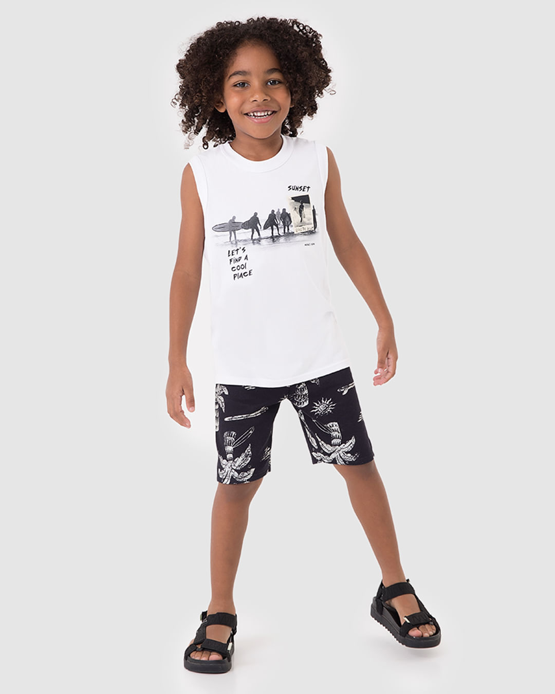 Conjunto Infantil Menino Bermuda Estampada Em Moletinho Malwee Kids - Branco - 14