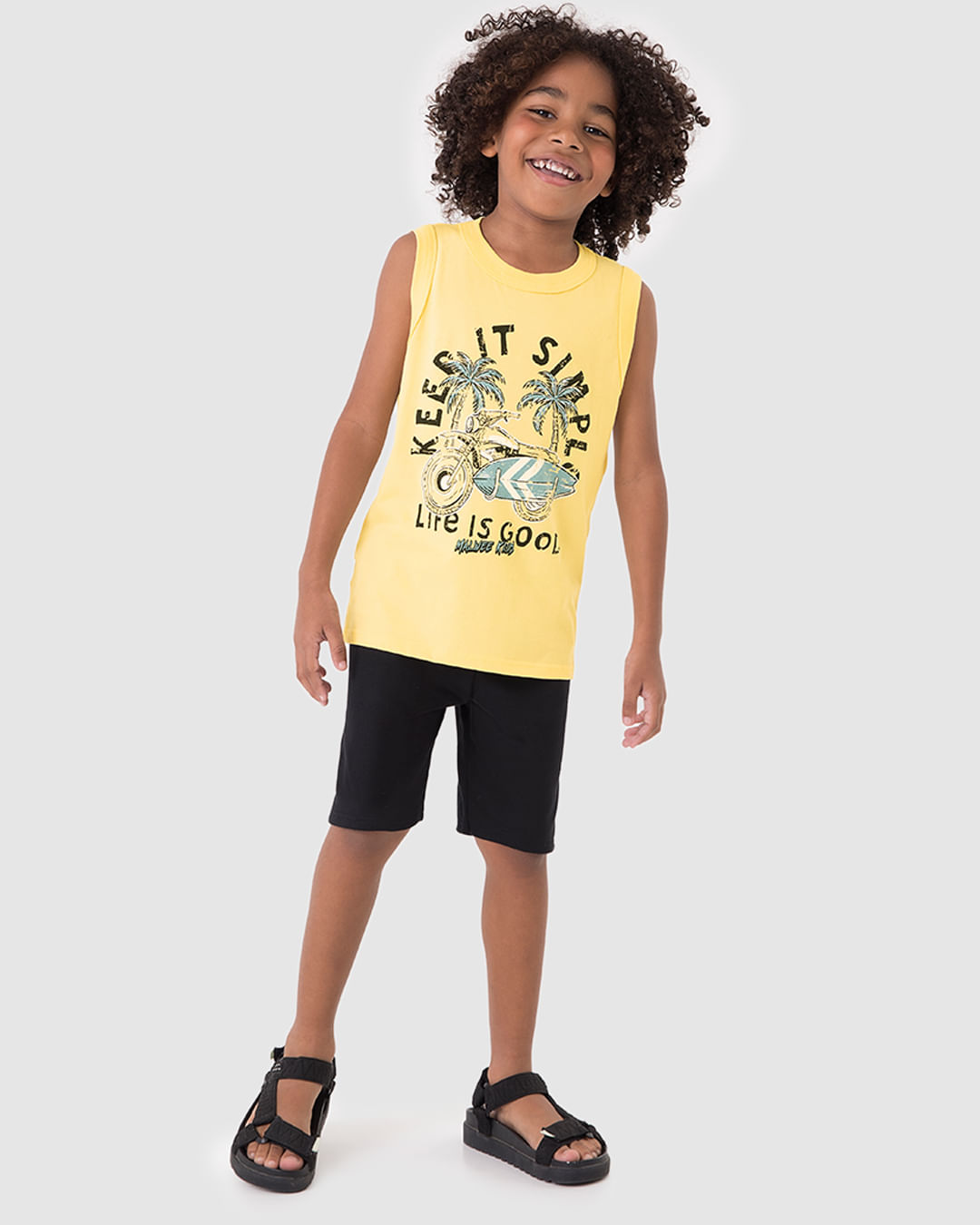 Conjunto Infantil Menino Bermuda Cós Elástico Em Moletinho - Amarelo - 6