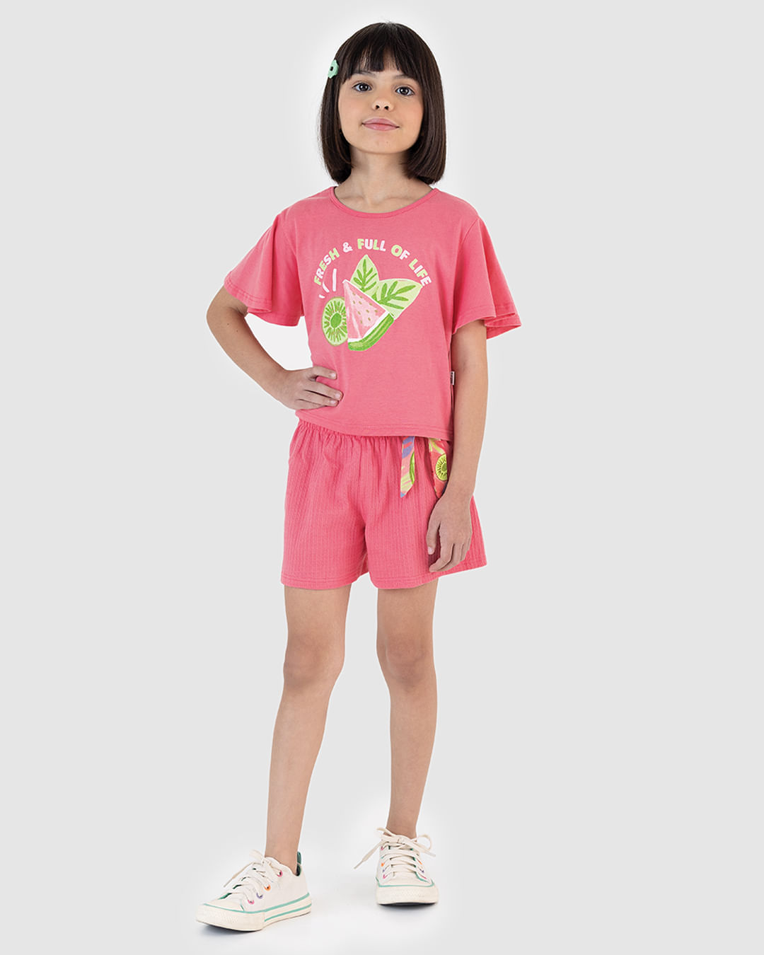 Conjunto Infantil Menina Blusa E Shorts Com Laço Decorativo Malwee Kids - Imagem 3