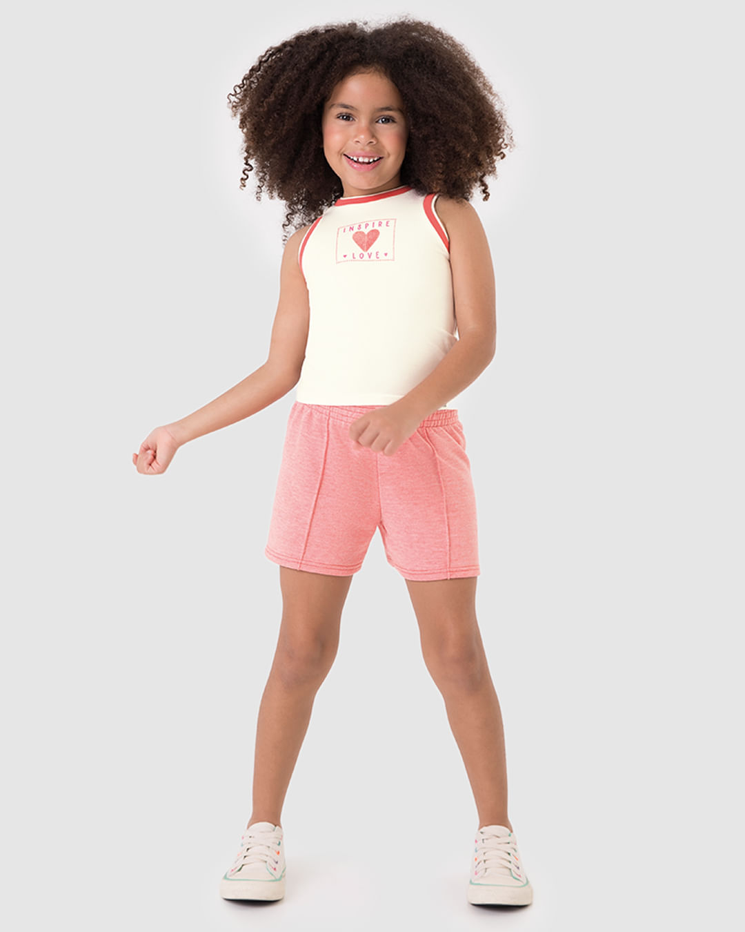 Conjunto Infantil Menina Inspire Love E Shorts Moletinho Rajado Malwee Kids - Imagem 5