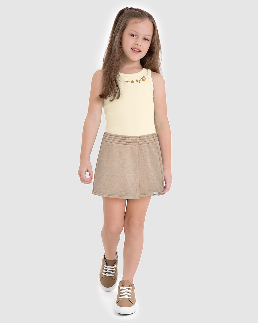 Conjunto Infantil Menina Regata E Shorts Saia Em Moletinho Rajado Malwee Kids - Imagem 5