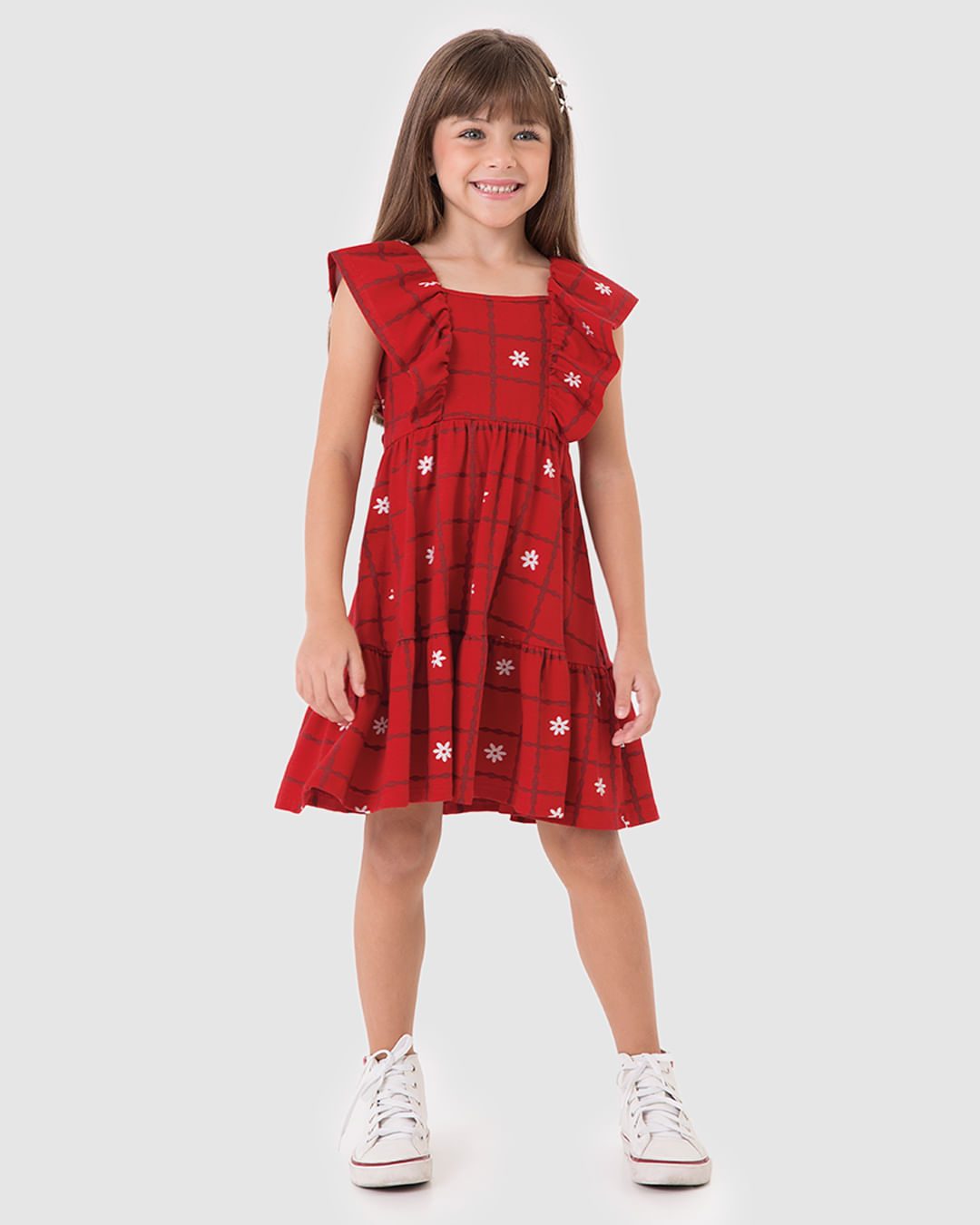 Vestido Infantil Marias Estampa Quadriculada E Flor Em Algodão Malwee Kids - Imagem 11