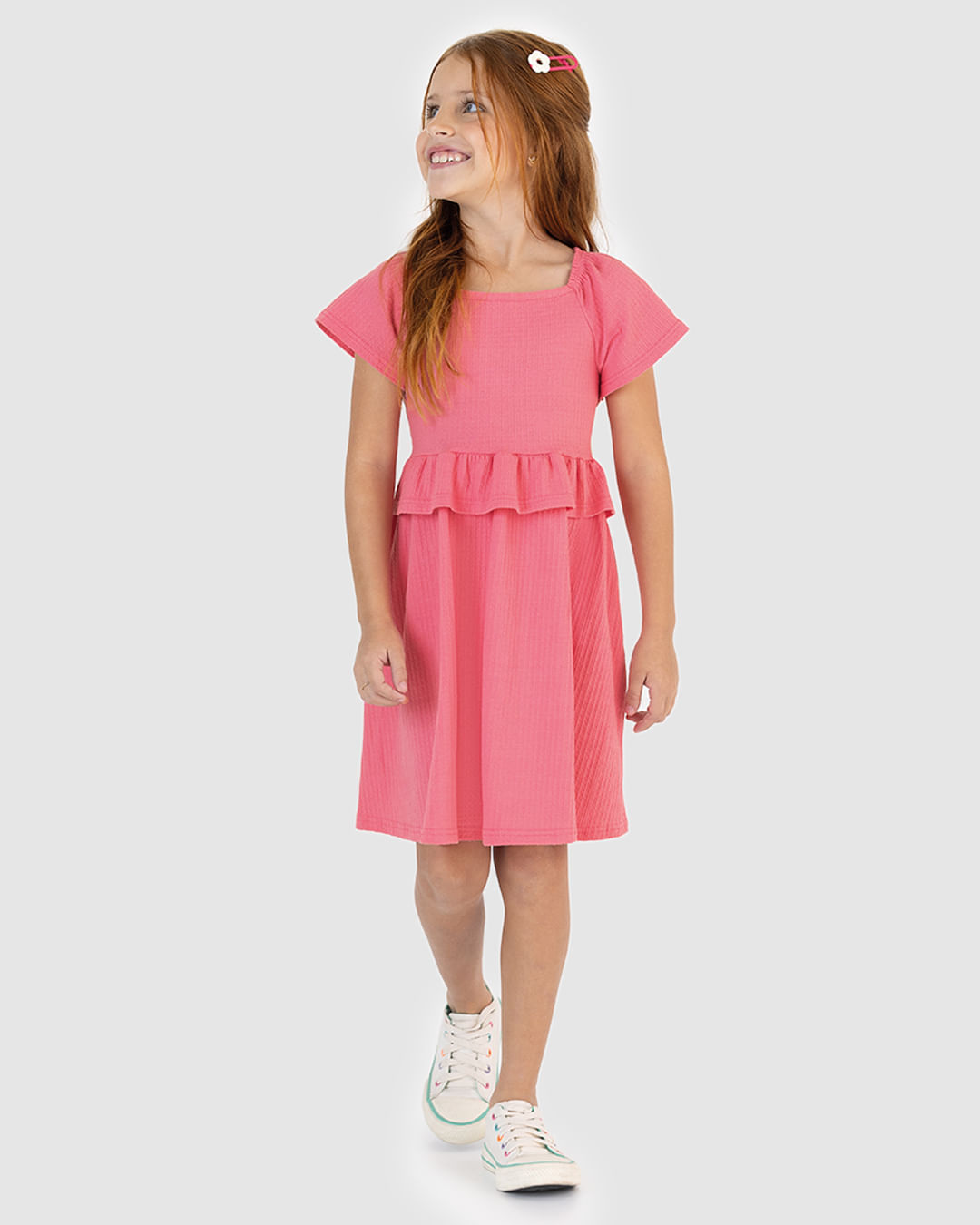 Vestido Infantil Babado na Cintura em Malha Texturizada Malwee Kids