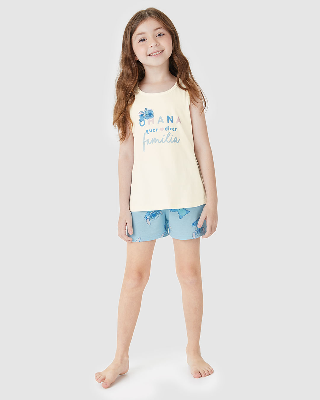 Pijama Infantil Menina Ohana Stitch e Angel Disney em Algodão Malwee Kids