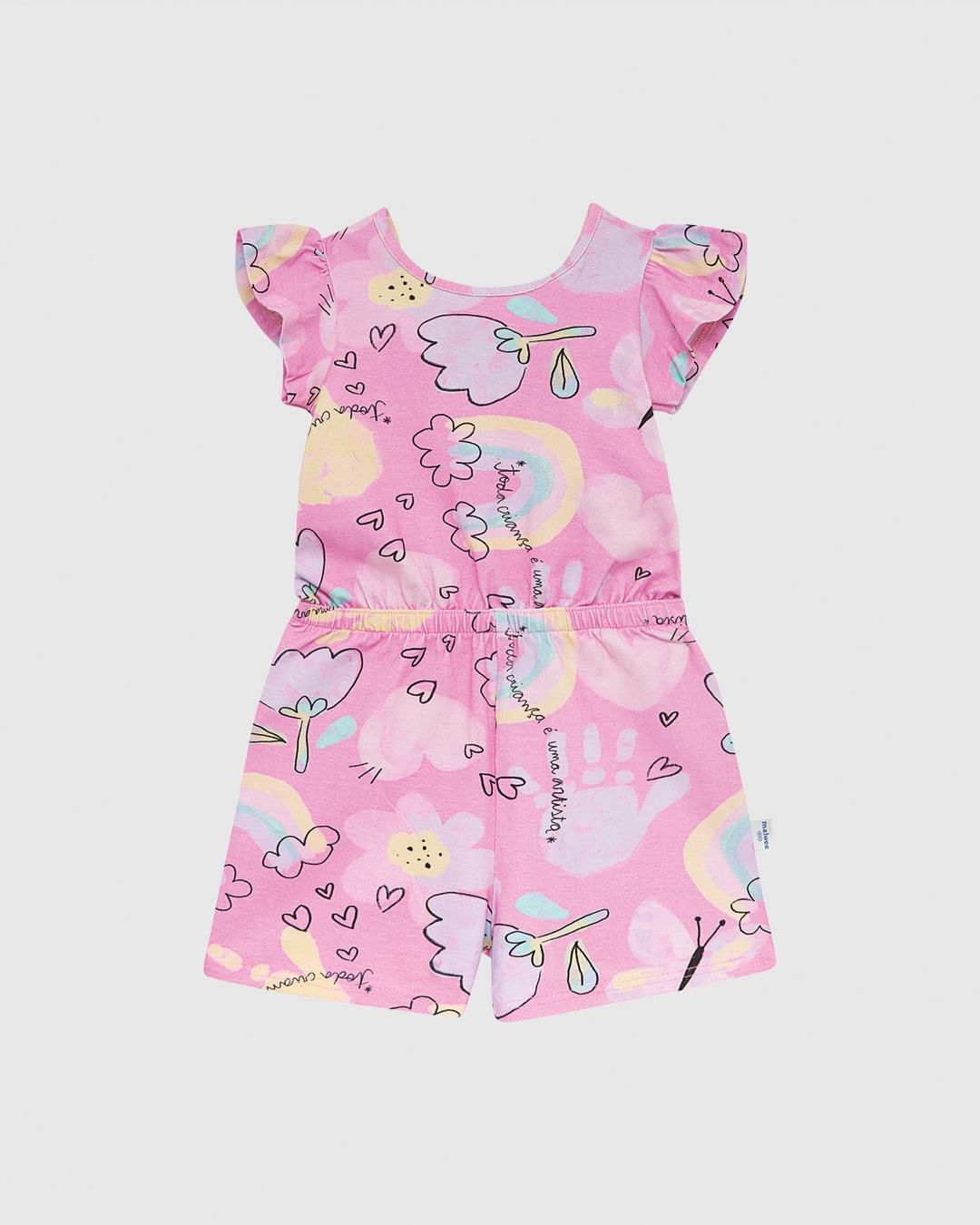 Macaquinho Infantil Menina Manga Franzida Em Algodão Malwee Kids