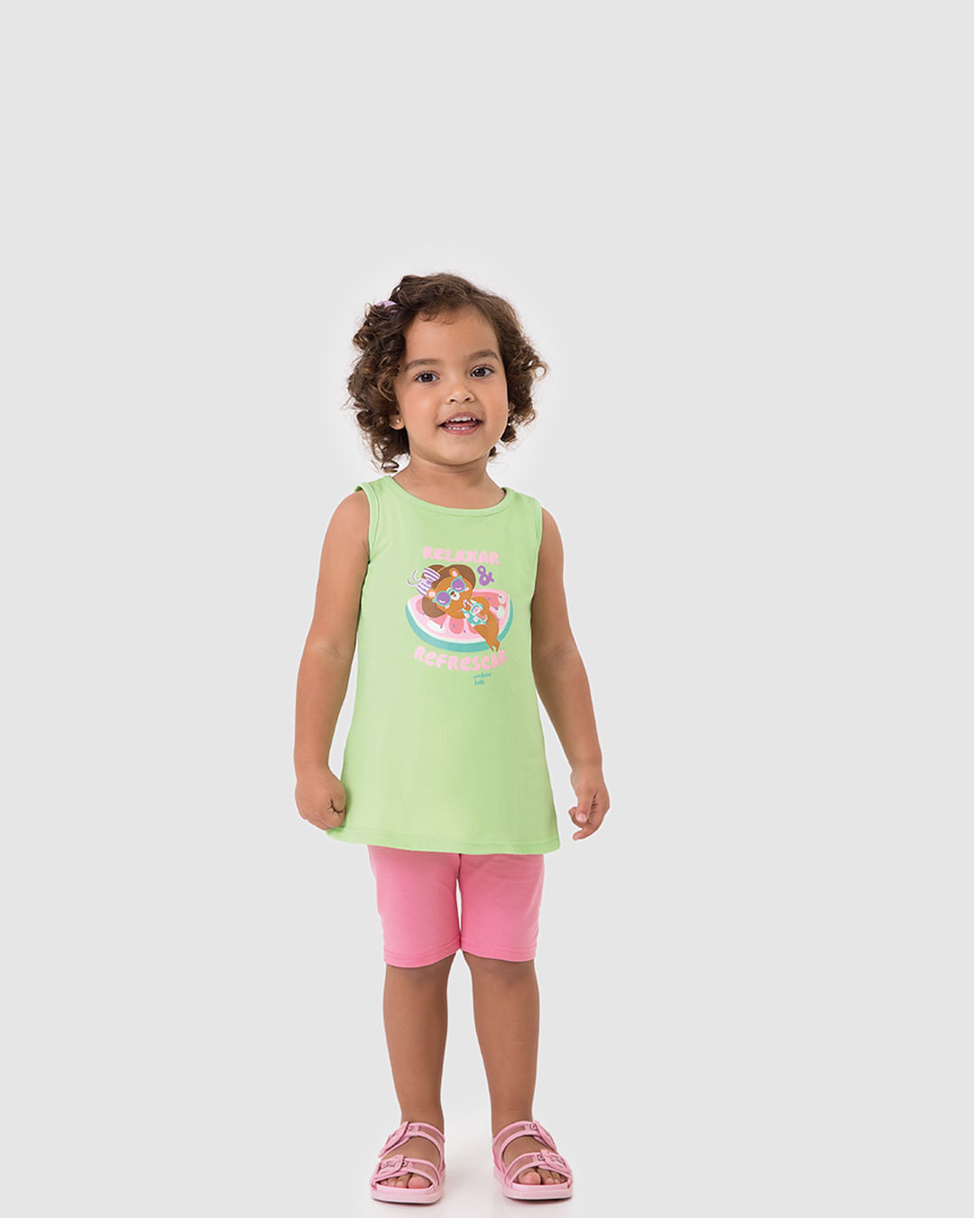 Regata Infantil Menina Evasê Estampa Com Glitter Em Algodão Malwee Kids - Verde - 8