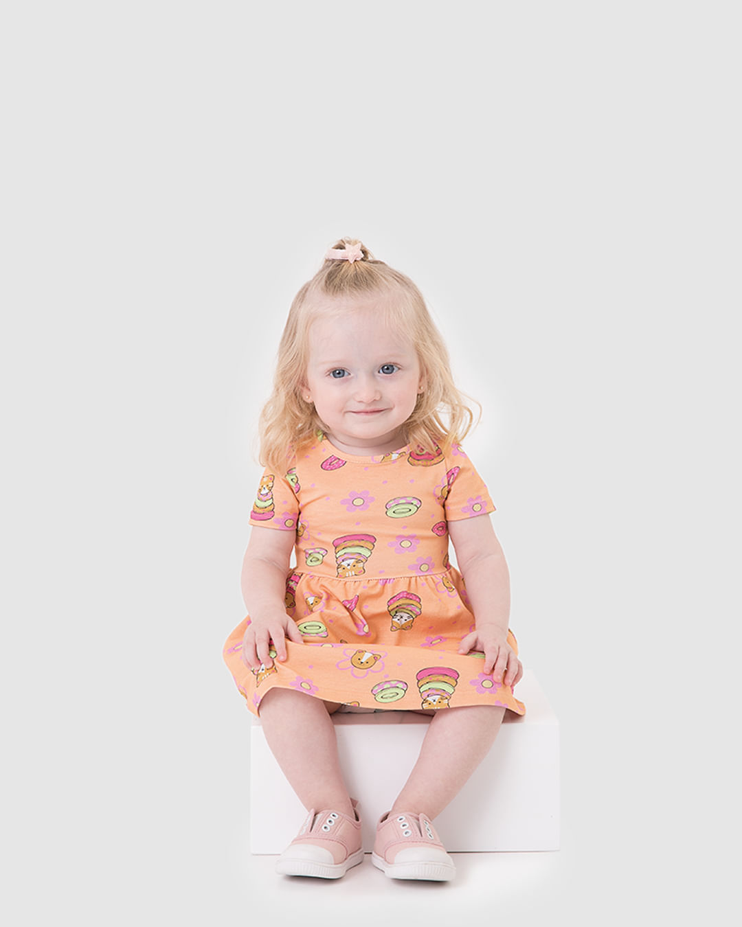 Vestido Infantil Estampado Manga Curta Em Algodão Malwee Kids - Laranja - 24M