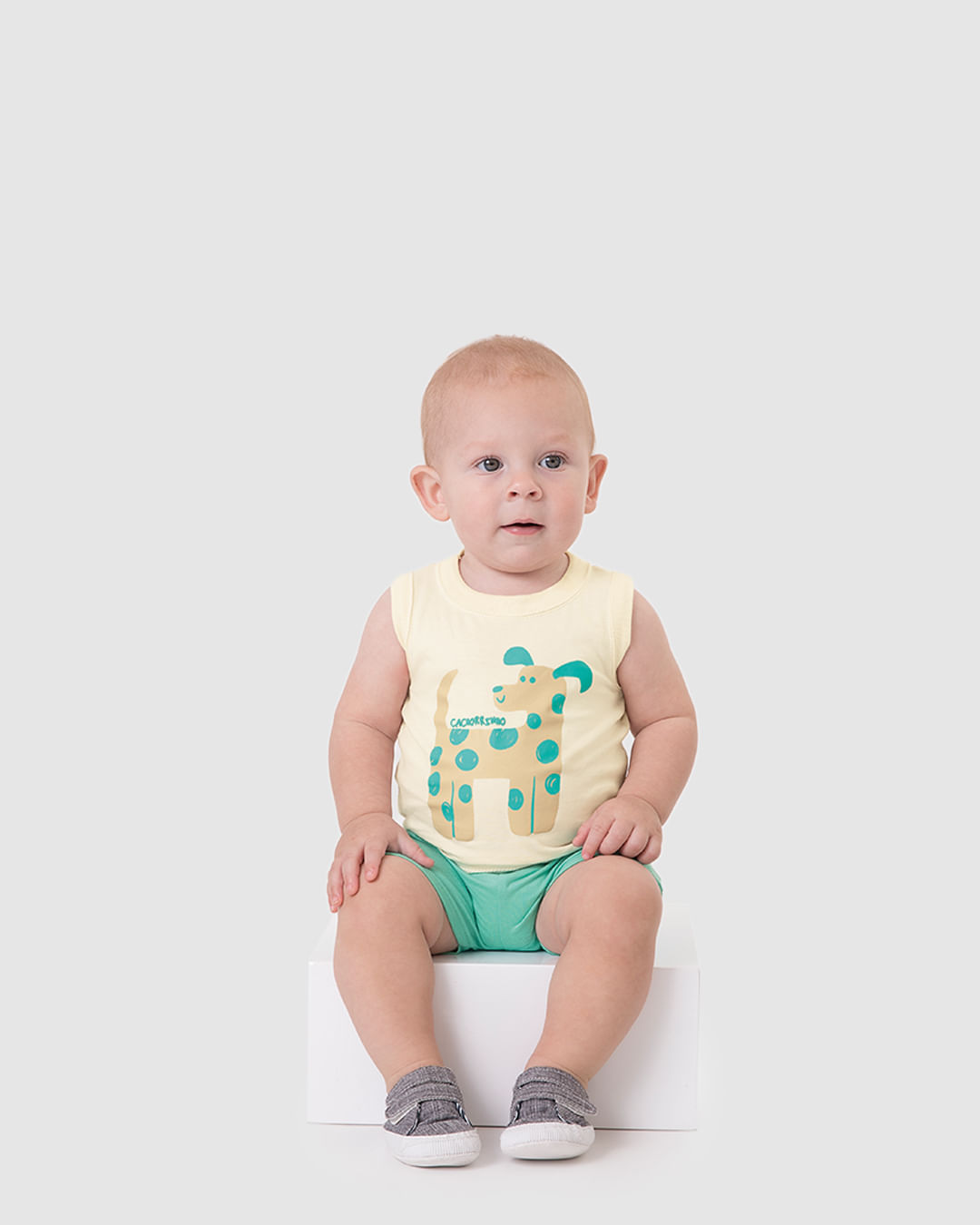 Conjunto Bebê Menino Regata Estampa Cachorrinho Em Algodão Malwee Kids