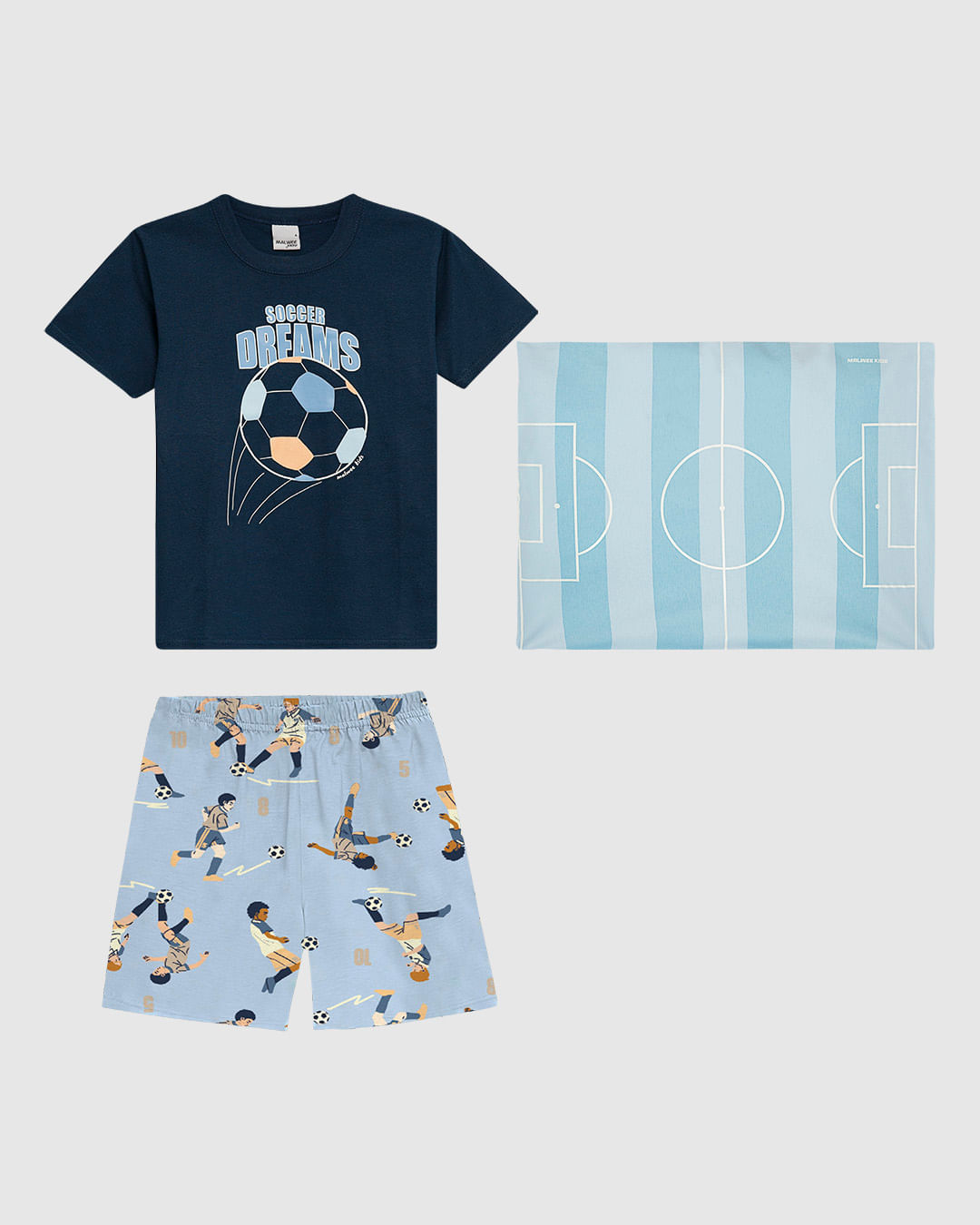 Pijama Curto Infantil Menino Soccer Dreams + Fronha Em Algodão Malwee Kids - Imagem 9