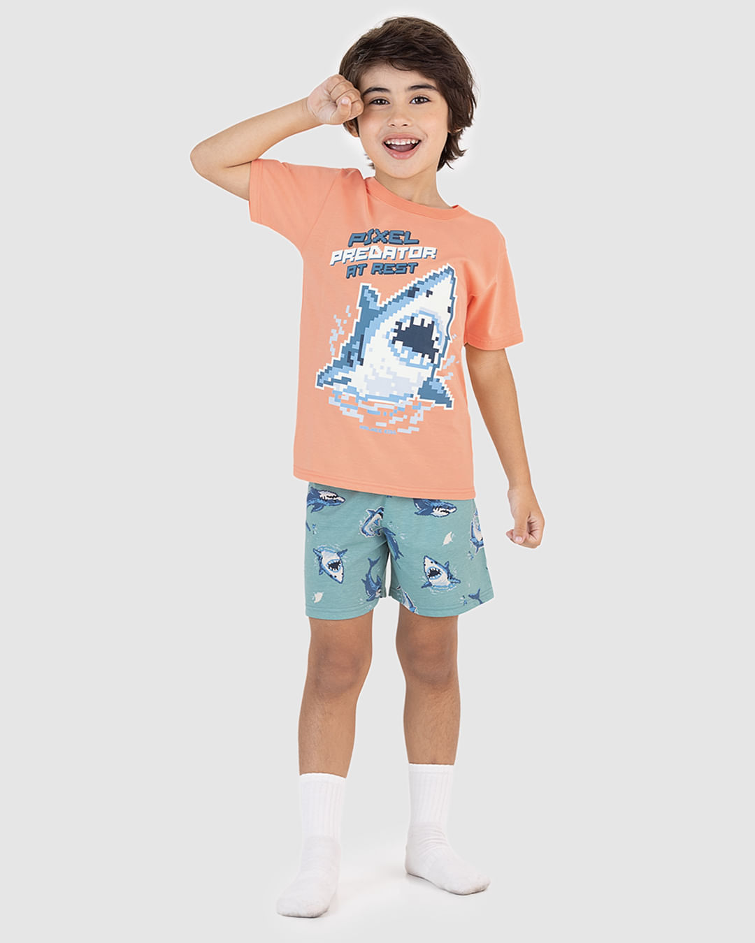 Pijama Infantil Menino Pixel Predator At Rest Em Algodão Malwee Kids - Imagem 13