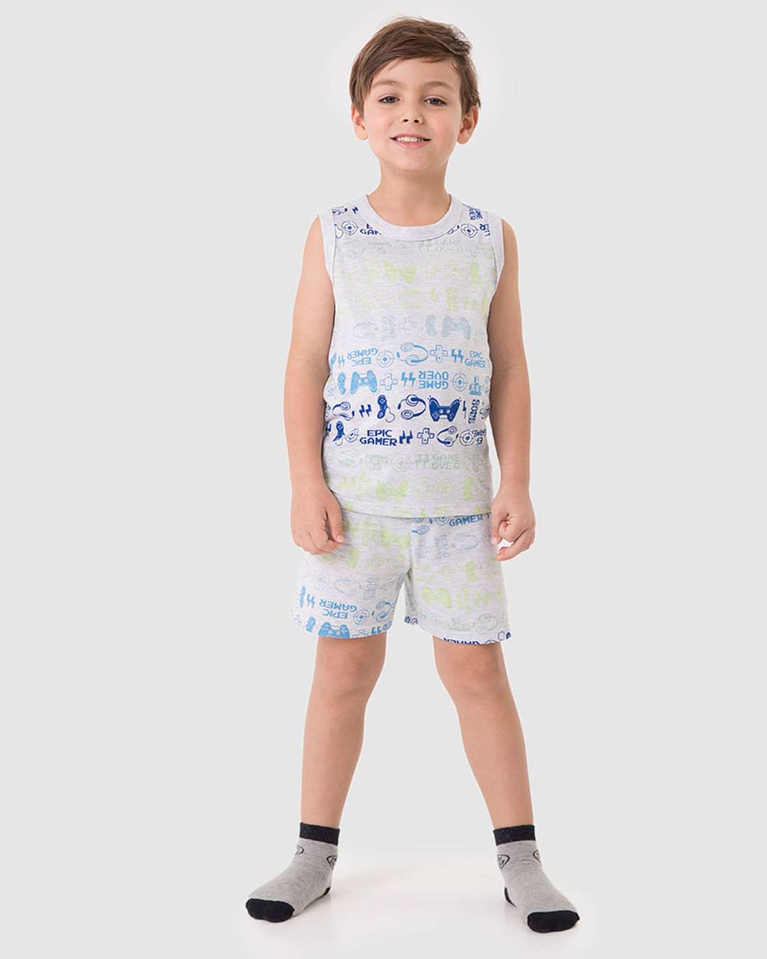 Pijama Curto Infantil Menino Regata E Shorts Estampado Algodão Malwee Kids - Imagem 3
