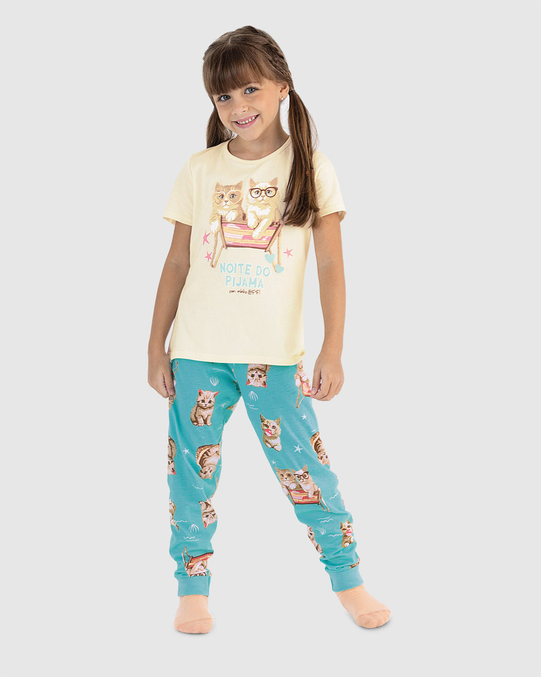 Pijama Longo Infantil Menina Blusa Manga Curta Em Algodão Malwee Kids - Imagem 3