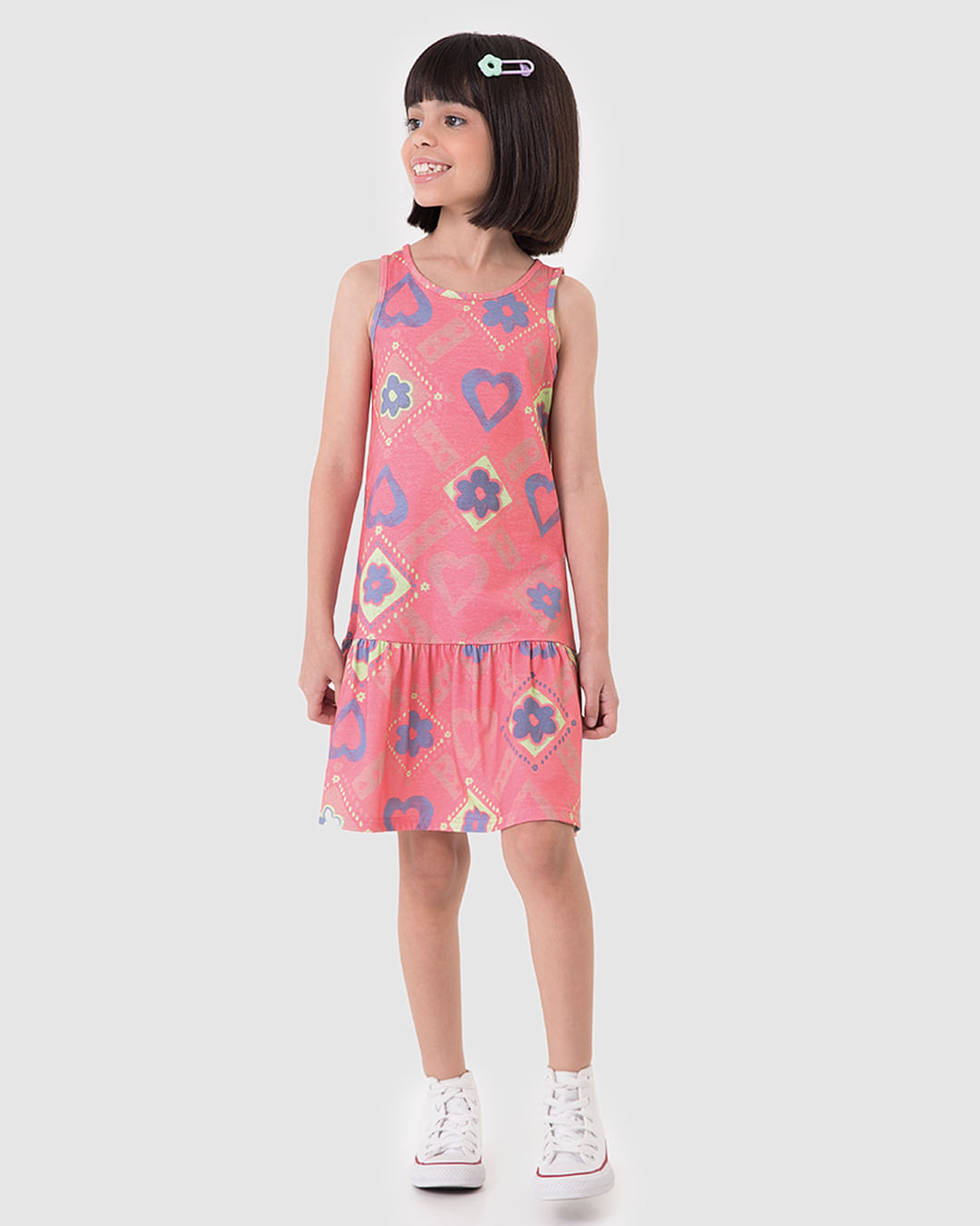 Vestido Infantil Barra Franzida Estampado Em Algodão Malwee Kids