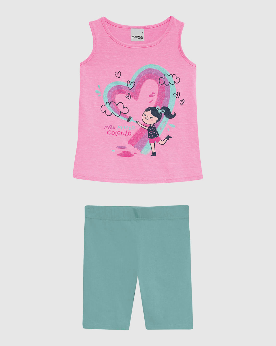 Conjunto Infantil Menina Regata Estampa Glitter E Bermuda Algodão Malwee Kids - Imagem 4