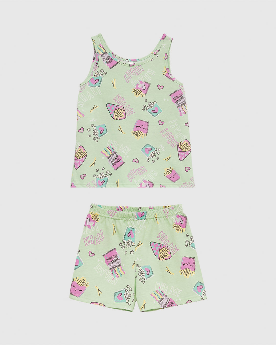 Pijama Curto Infantil Menina Estampado Em Algodão Malwee Kids - Verde - 4