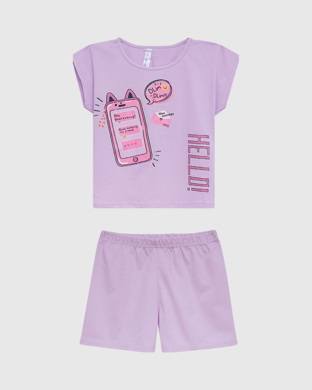 Pijama Curto Infantil Menina Estampa Hello! Em Algodão Malwee Kids - Imagem 3