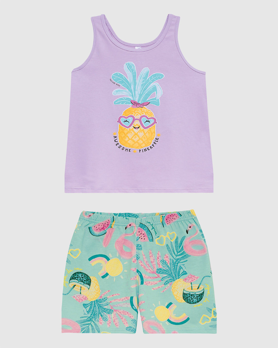 Pijama Curto Infantil Menina Awesome Pineapple Em Algodão Malwee Kids - Roxo - 6
