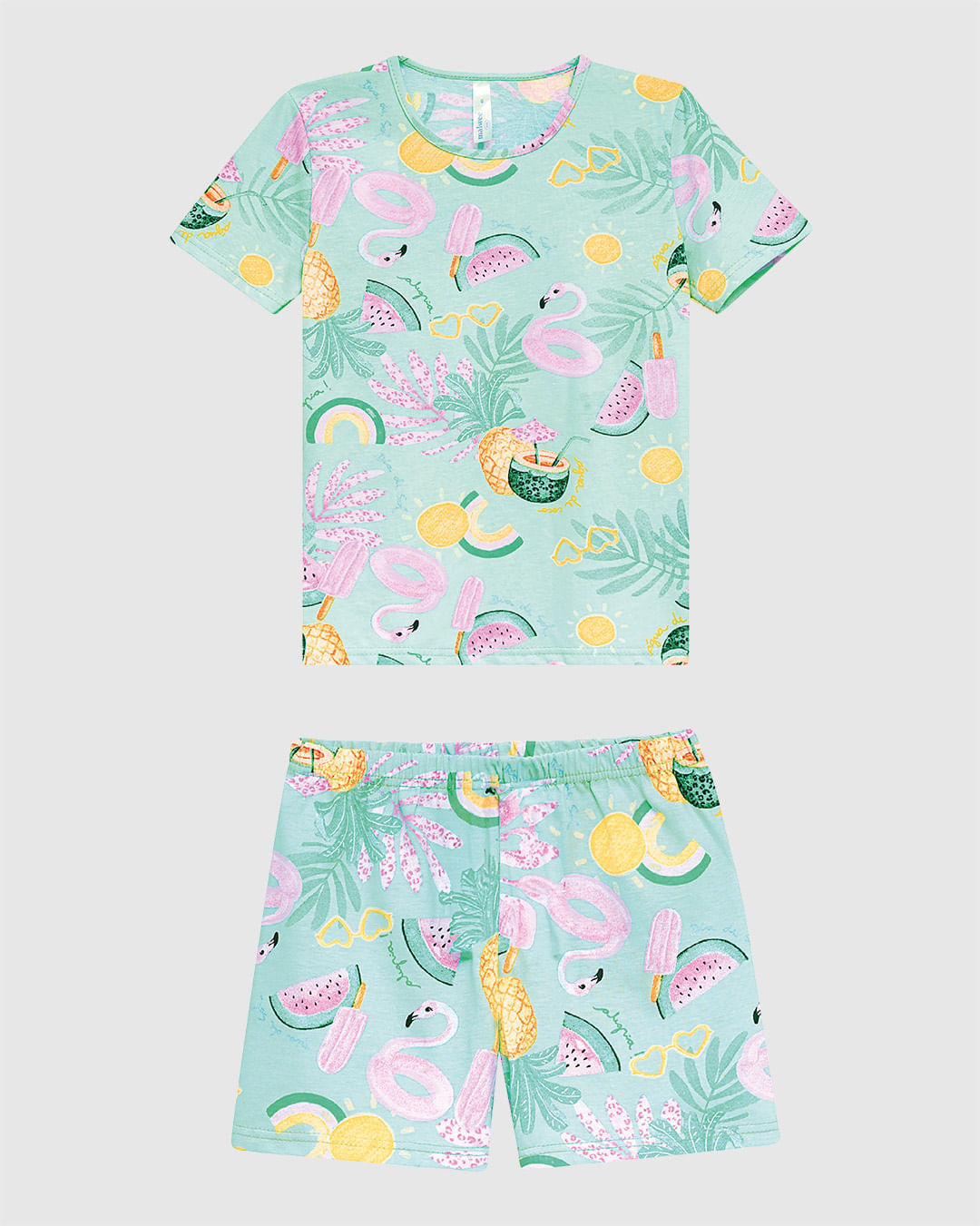 Pijama Infantil Menina Estampado Camiseta Manga Curta Em Algodão Malwee Kids