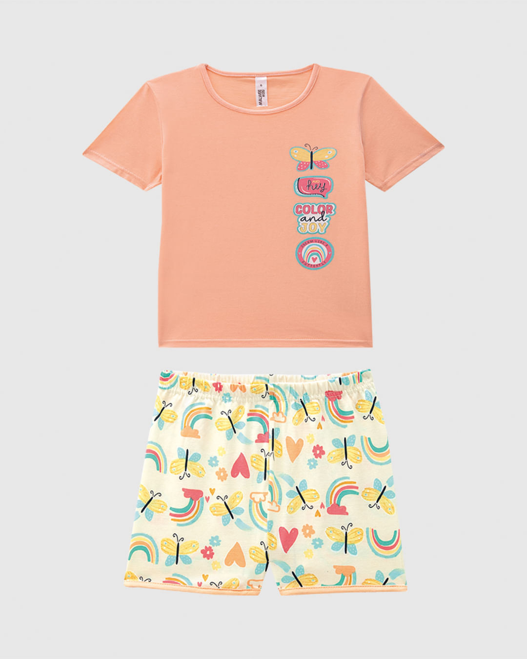 Pijama Curto Infantil Menina Estampa Color And Joy Em Algodão Malwee Kids - Laranja - 6