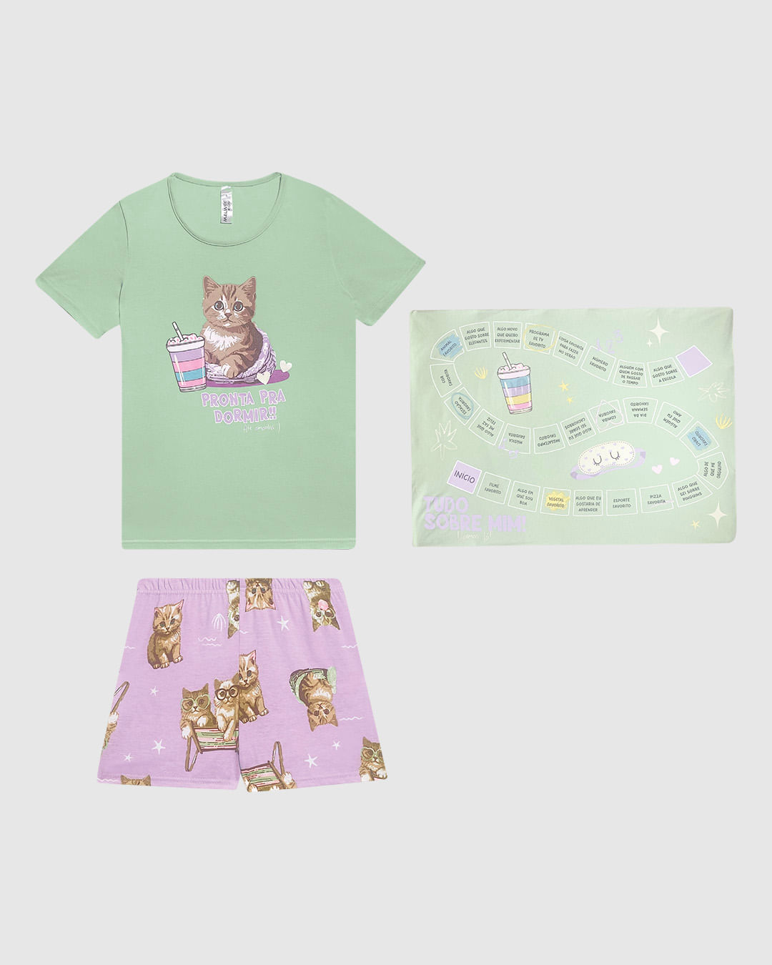 Pijama Curto Infantil Menina Pronta para Dormir + Fronha Malwee Kids