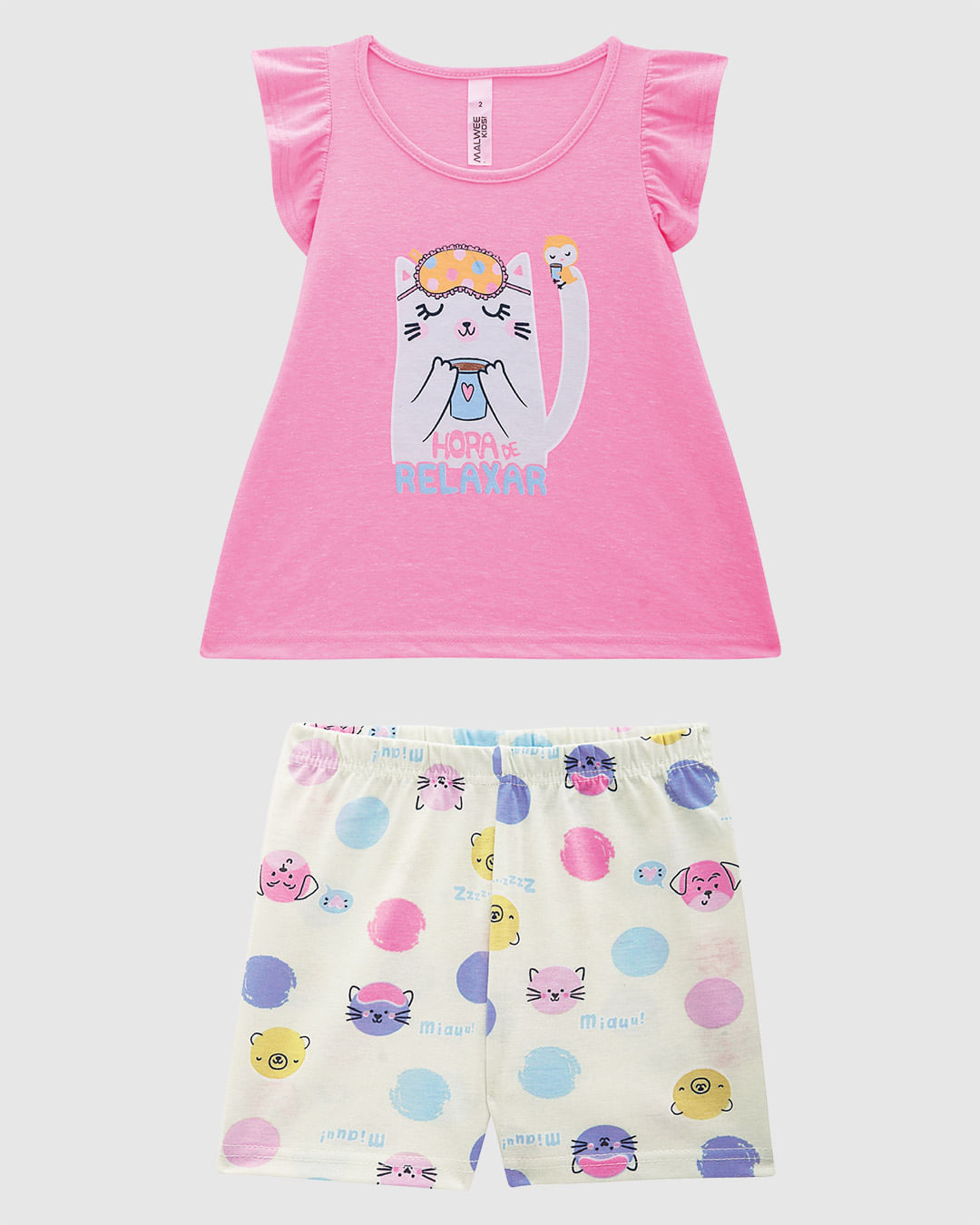 Pijama Curto Infantil Menina Blusa Manga Franzida Em Algodão Malwee Kids - Imagem 6