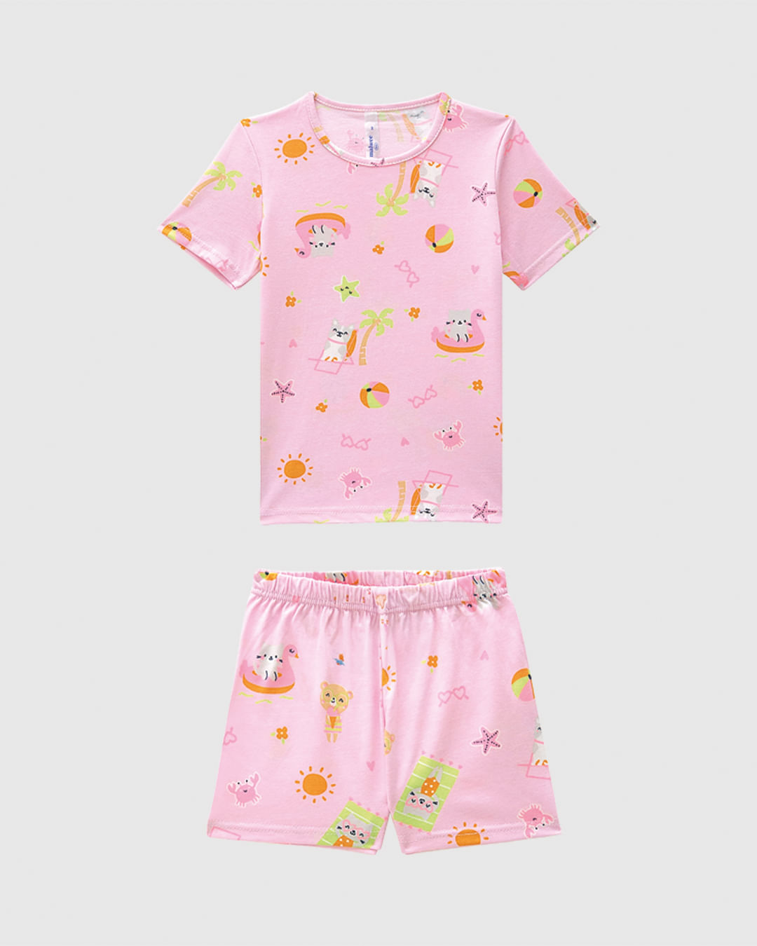 Pijama Curto Infantil Menina Estampa Animais Na Praia Em Algodão Malwee Kids - Imagem 3