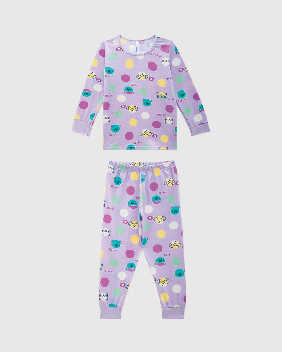 Pijama Infantil Menina Manga Longa Com Punho Em Algodão Malwee Kids