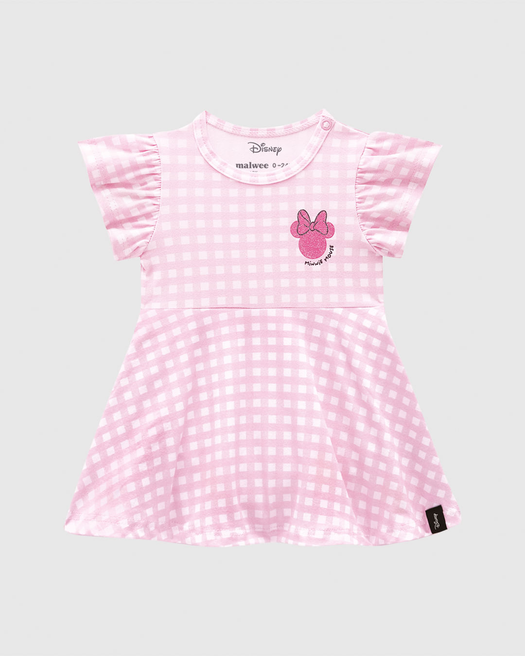 Vestido Body Bebê Menina Xadrez Minnie Mouse Disney Em Algodão Malwee Kids - Imagem 5