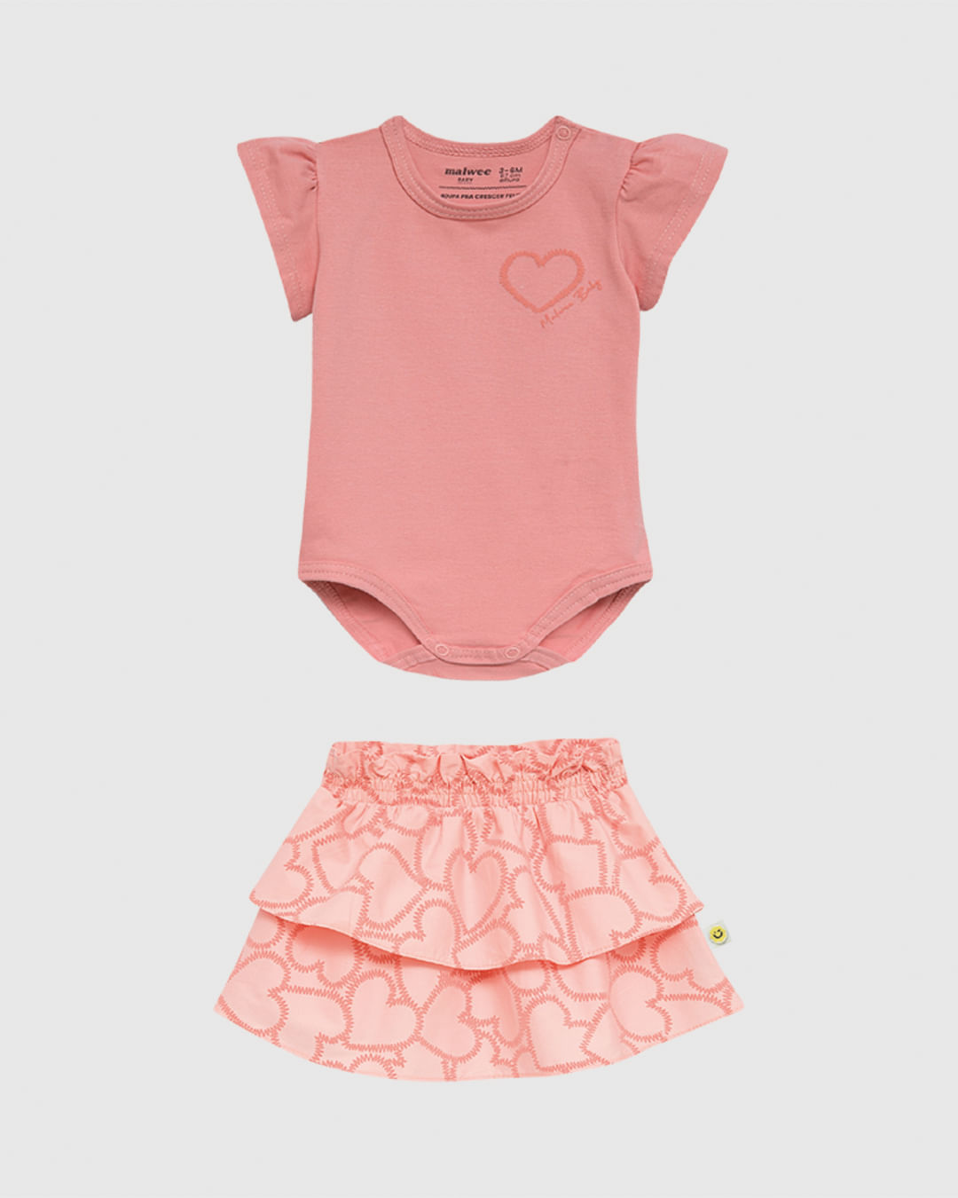 Conjunto Bebê Menina Body Tradicional E Saia Em Algodão Malwee Kids