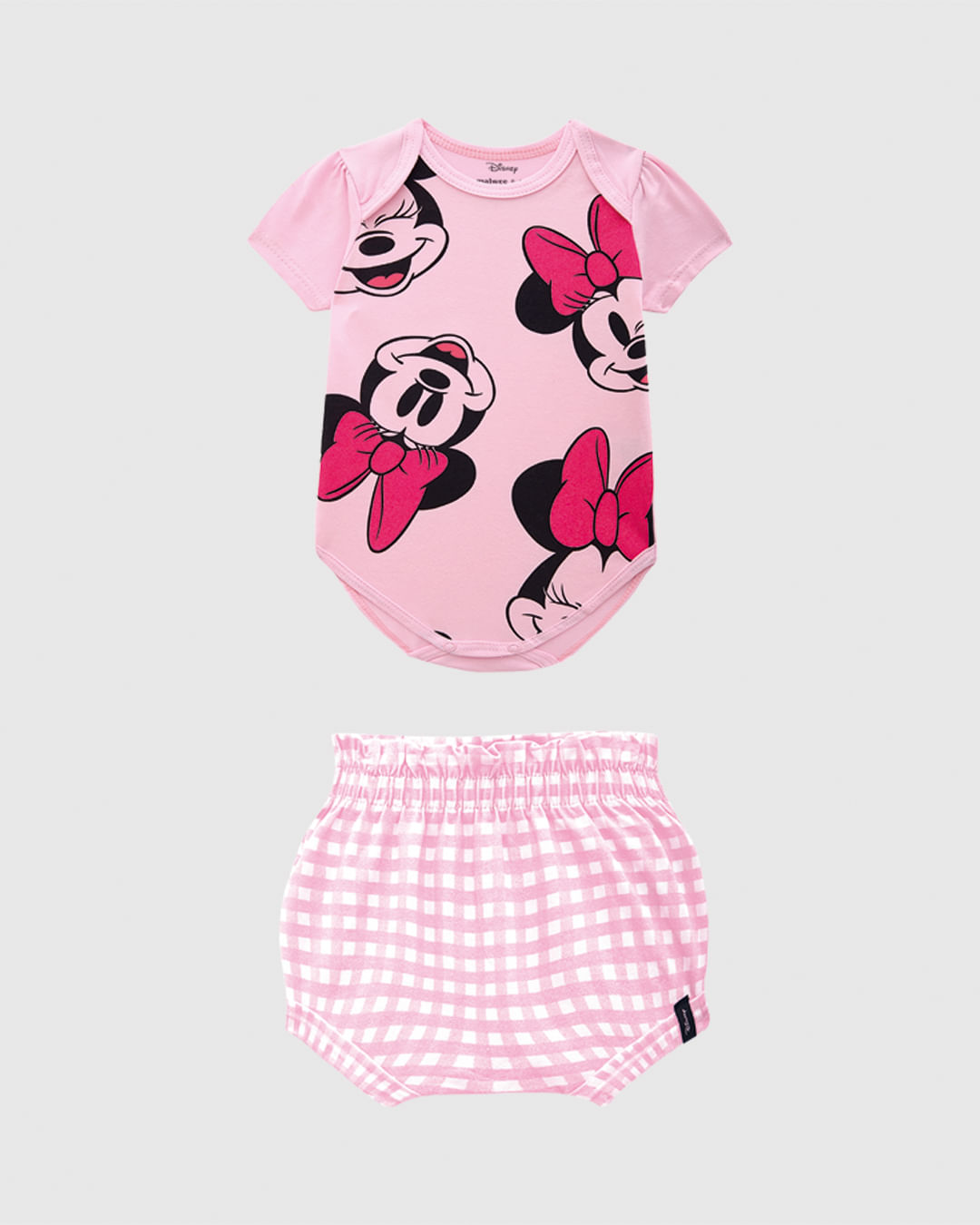Conjunto Bebê Menina Body E Shorts Xadrez Minnie Mouse Disney Malwee Kids